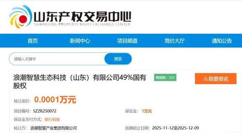 底價(jià)1元轉(zhuǎn)讓 浪潮智慧產(chǎn)業(yè)子公司49%國(guó)有股權(quán)，聚焦人工智能應(yīng)用軟件開發(fā)